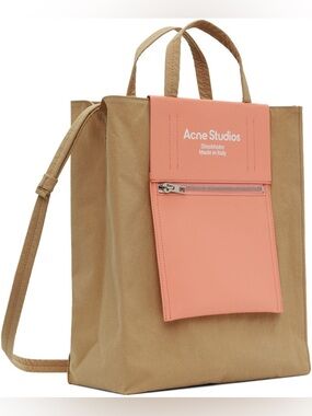 Authentic Acne Studios Baker Out Brown & Pink Papery Nylon Tote Bag